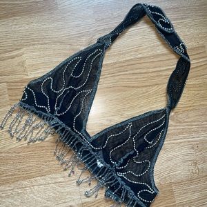 Fringe halter top